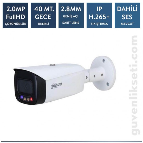 Dahua IPC-HFW3249T1-AS-PV-0360B 2 MP Full Color H.265+ Bullet Sesli ve Hoparlörlü Kamera(40m Tamamlayıcı ışık)